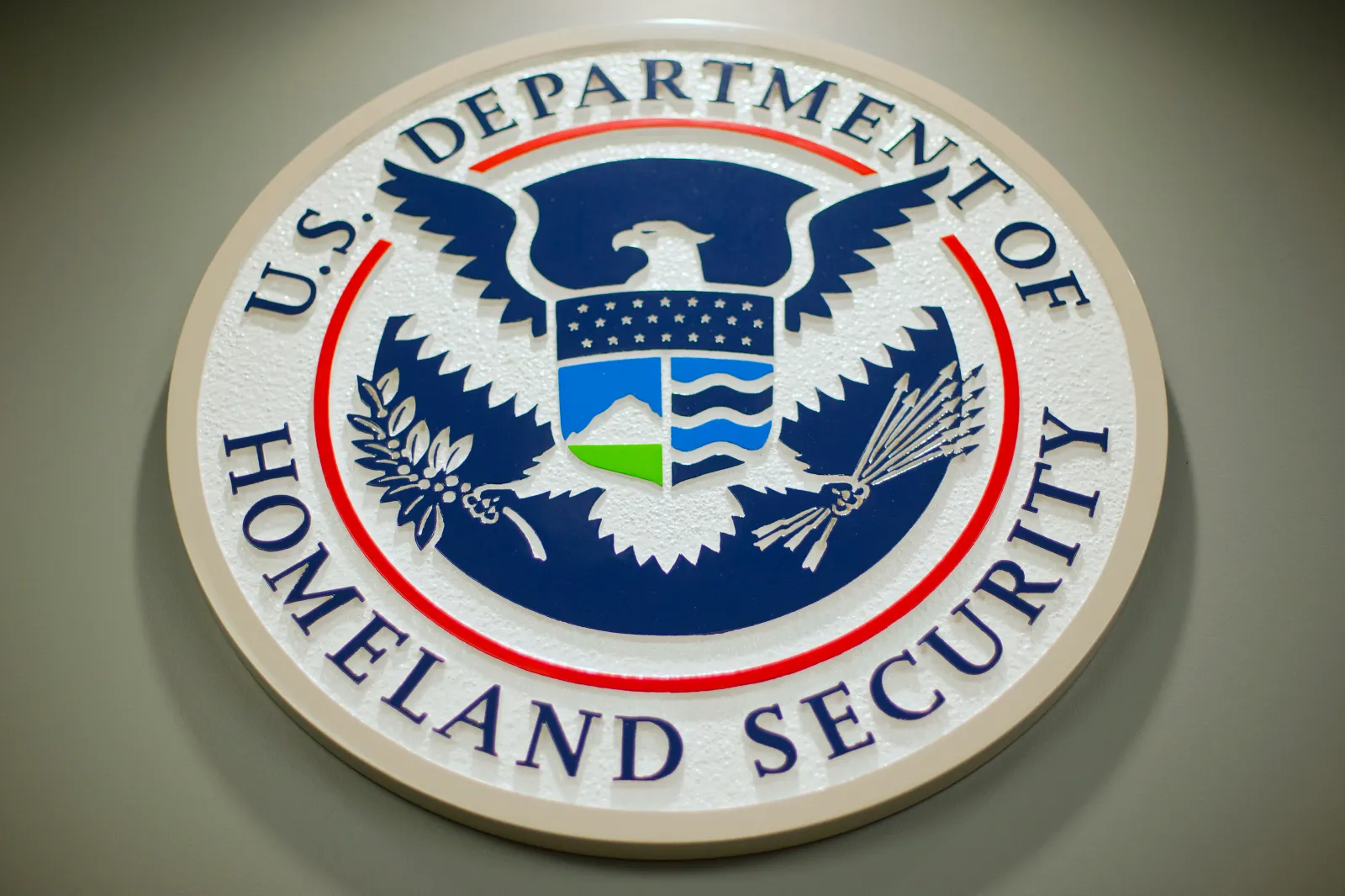 FILE - The Department of Homeland Security logo is on display during a news conference in Washington, Feb. 25, 2015. (AP Photo/Pablo Martinez Monsivais, File)