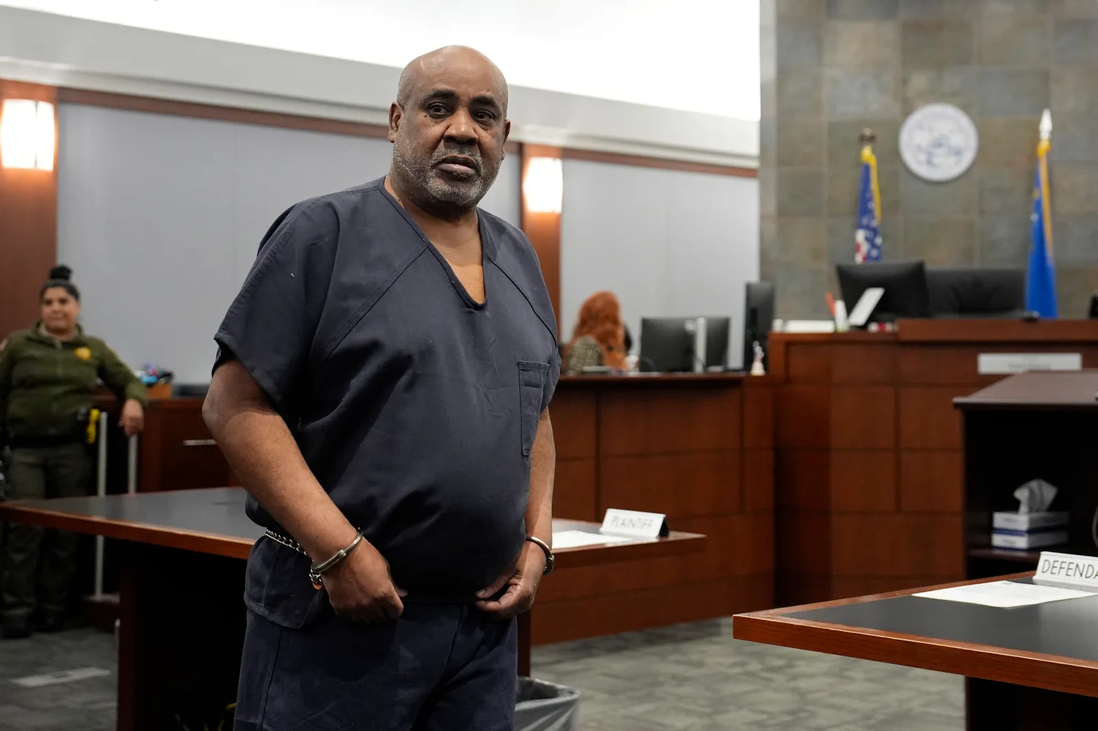 Duane "Keffe D" Davis walks into District Court for a status check on trial readiness on February 18, 2025, in Las Vegas.