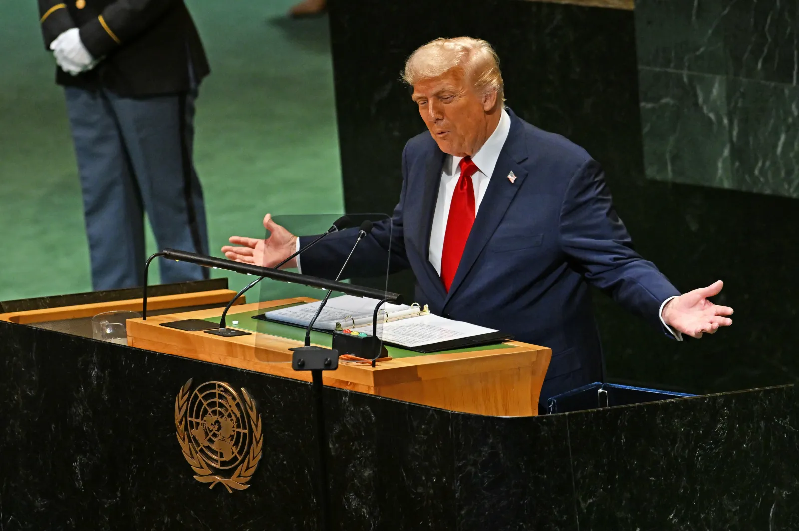 U.S. President Donald Trump addresses the United Nations General Assembly Hall on September 23, 2025, in New York City.
