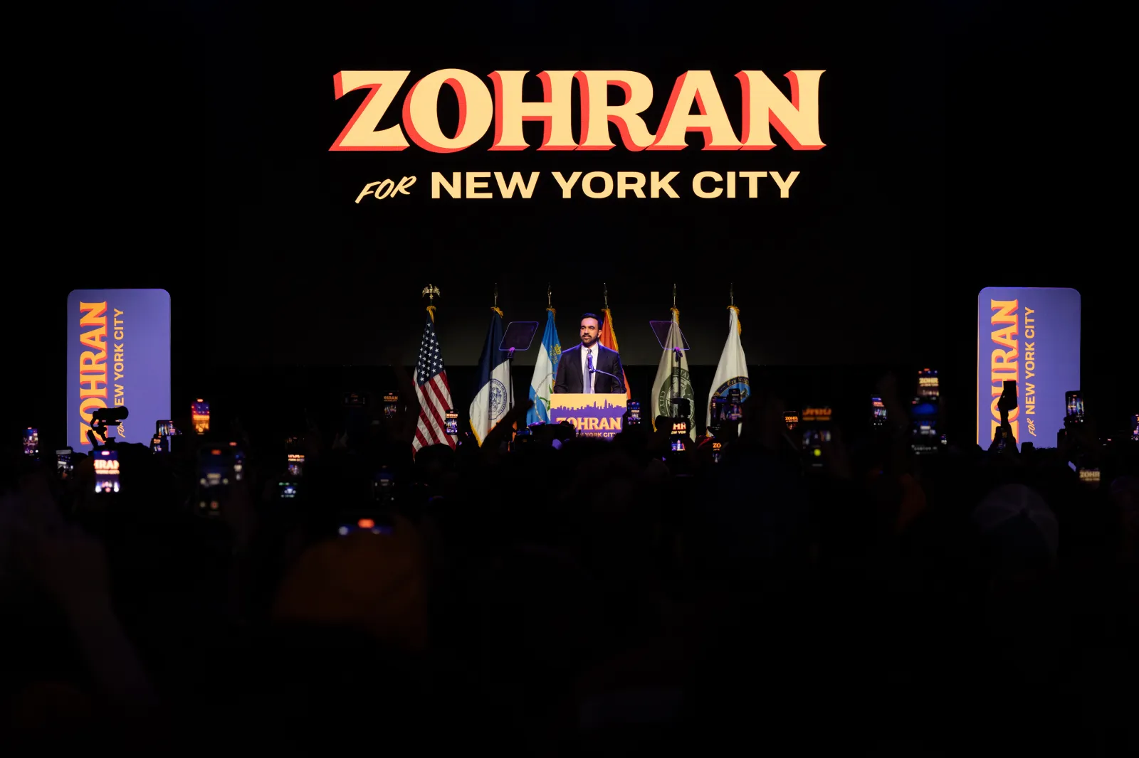 Zohran Mamdani addresses supporters as he won city mayoral election at The Brooklyn Paramount Theater in New York City on November 4, 2025. (Photo by Lev Radin/Sipa USA)(Sipa via AP Images)