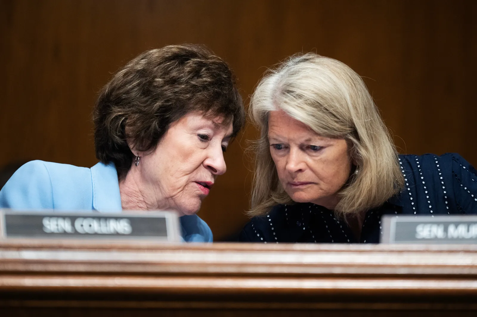 Senators Susan Collins and Lisa Murkowski speaking in Washington D.C. in June.