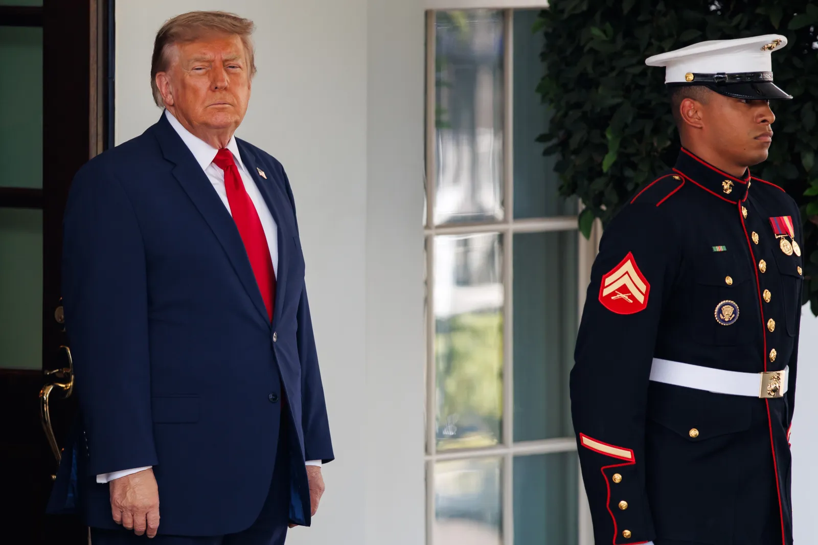 President Donald Trump greets Iraqi Prime Minister Ali al-Zaidi outside of the West Wing of the White House on July 14 in Washington, D.C. (Photo by Samuel Corum/Sipa USA)(Sipa via AP Images)