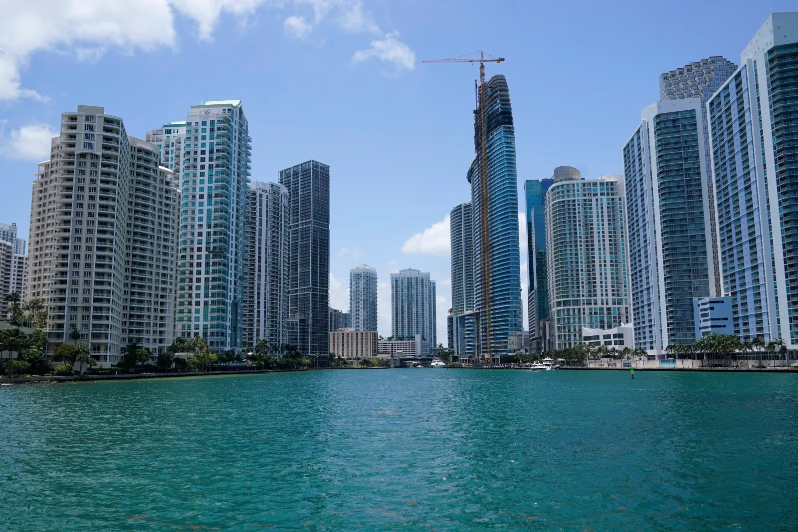 High-rise buildings at the mouth of the Miami River are seen from Biscayne Bay on May 9, 2022. (AP Photo/Lynne Sladky, File)