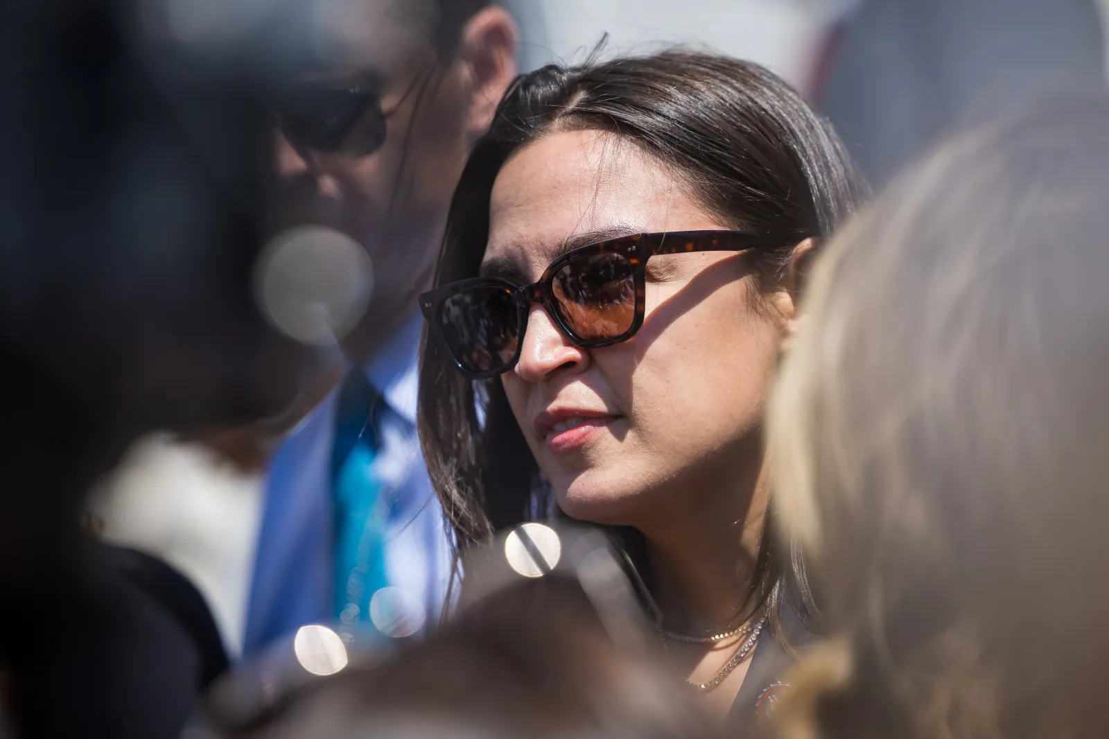 Representative Alexandria Ocasio-Cortez, a New York Democrat, speaks with reporters outside the U.S. Capitol on July 23. (Francis Chung/POLITICO via AP Images)