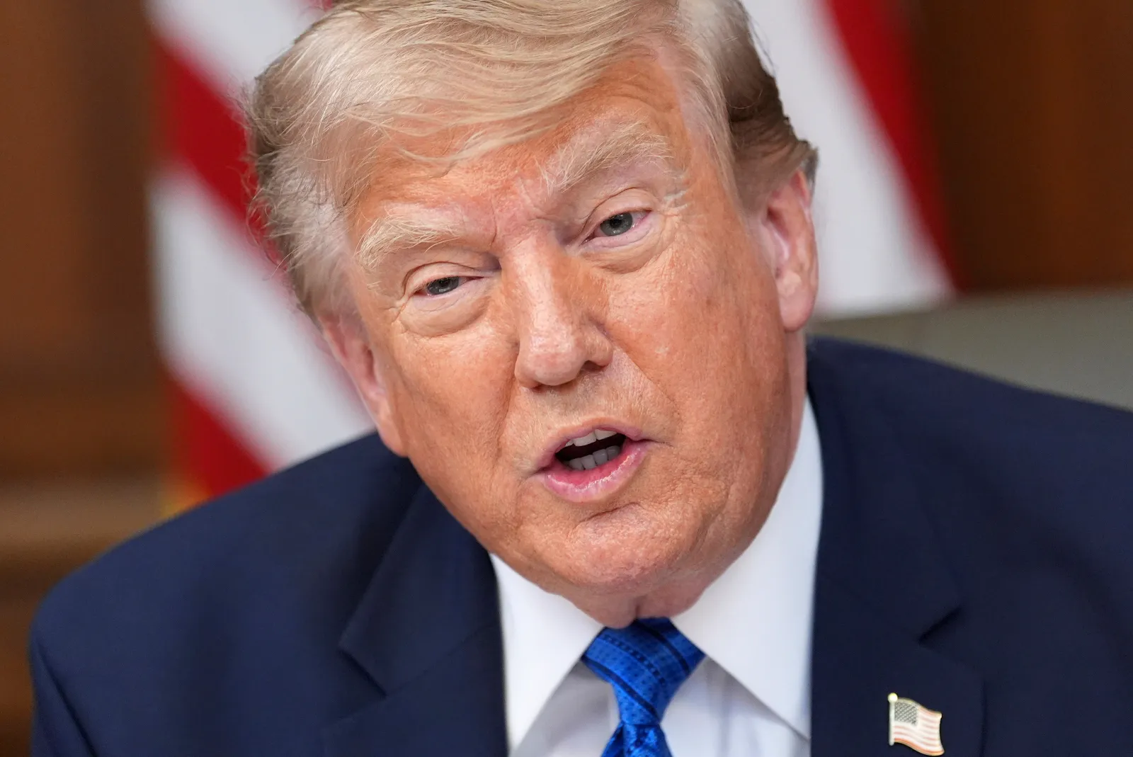 President Donald Trump speaks during a cabinet meeting, Friday, July 31, 2026, at Camp David, the presidential retreat, near Thurmont, Md., Friday, July 31, 2026.