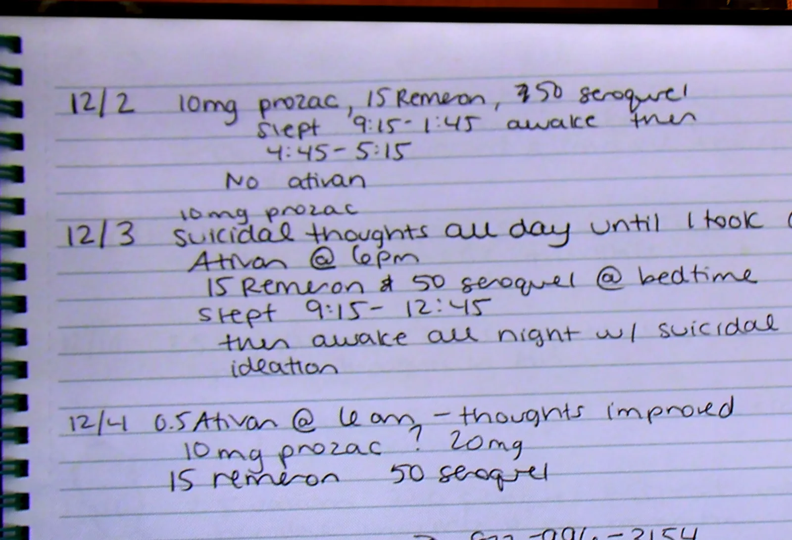 A page from a notebook kept by Lindsay Clancy in which she documents her medications and feelings during Clancy's murder trial at Plymouth Superior Court in Plymouth, Mᴀss., Monday, Aug. 3, 2026. (Greg Derr/The Patriot Ledger via AP, Pool)