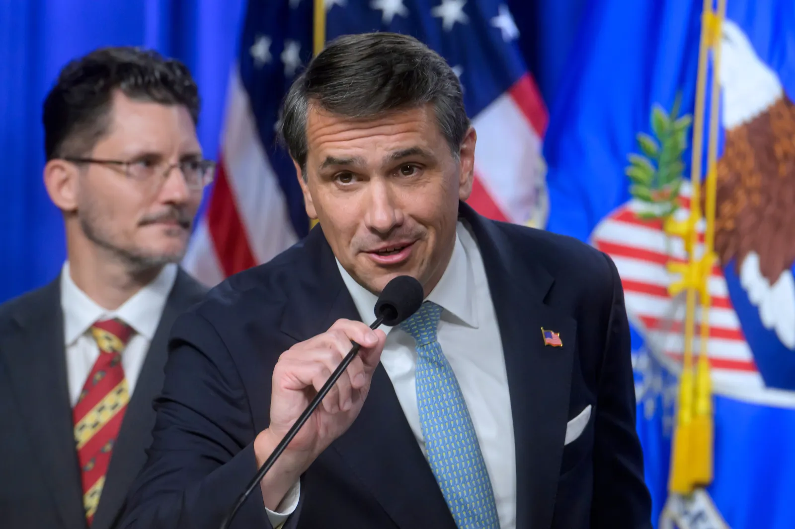 Todd Blanche speaking at the Department of Justice in Washington D.C. on Wednesday.