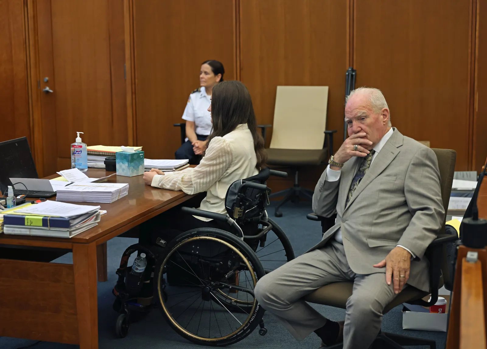 Defense attorney Kevin Reddington, right, sits in court next to Lindsay Clancy during a break in her murder trial at Plymouth Superior Court in Plymouth, Mᴀss., Wednesday, Aug. 5, 2026. (David L Ryan/The Boston Globe via AP, Pool) CORRECTION: Source is The Boston Globe, not The Boston Herald.