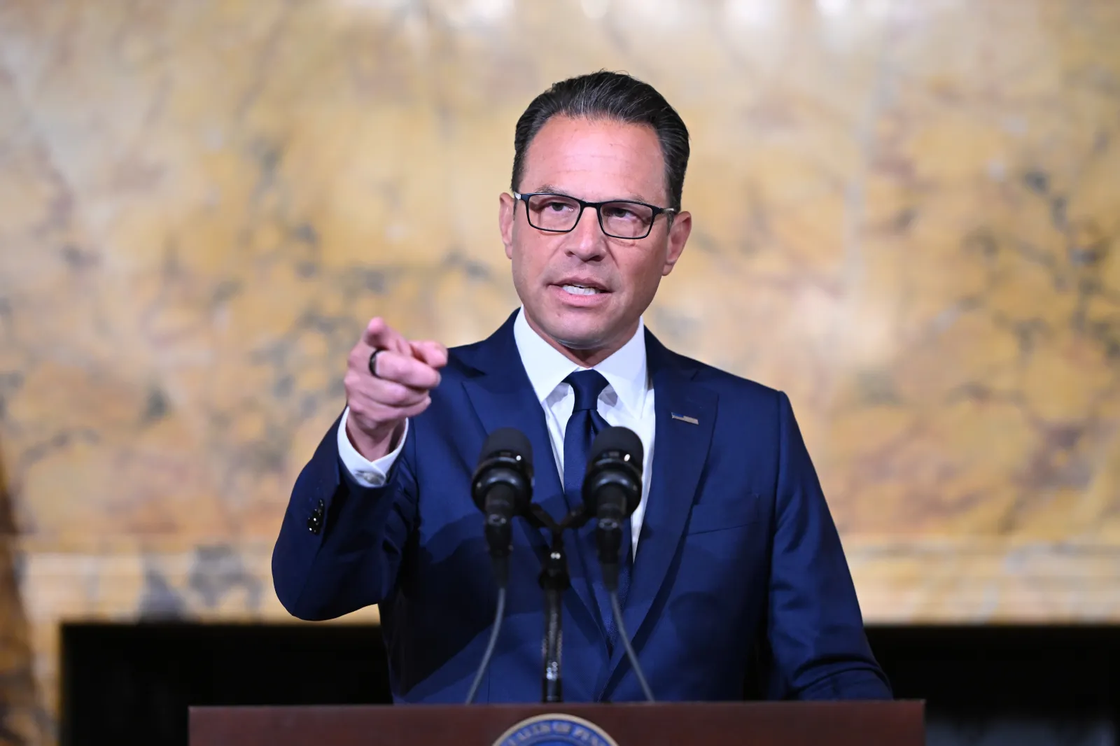 Pennsylvania Governor Josh Shapiro speaks during a news conference at the state Capitol on August 18, 2026.
