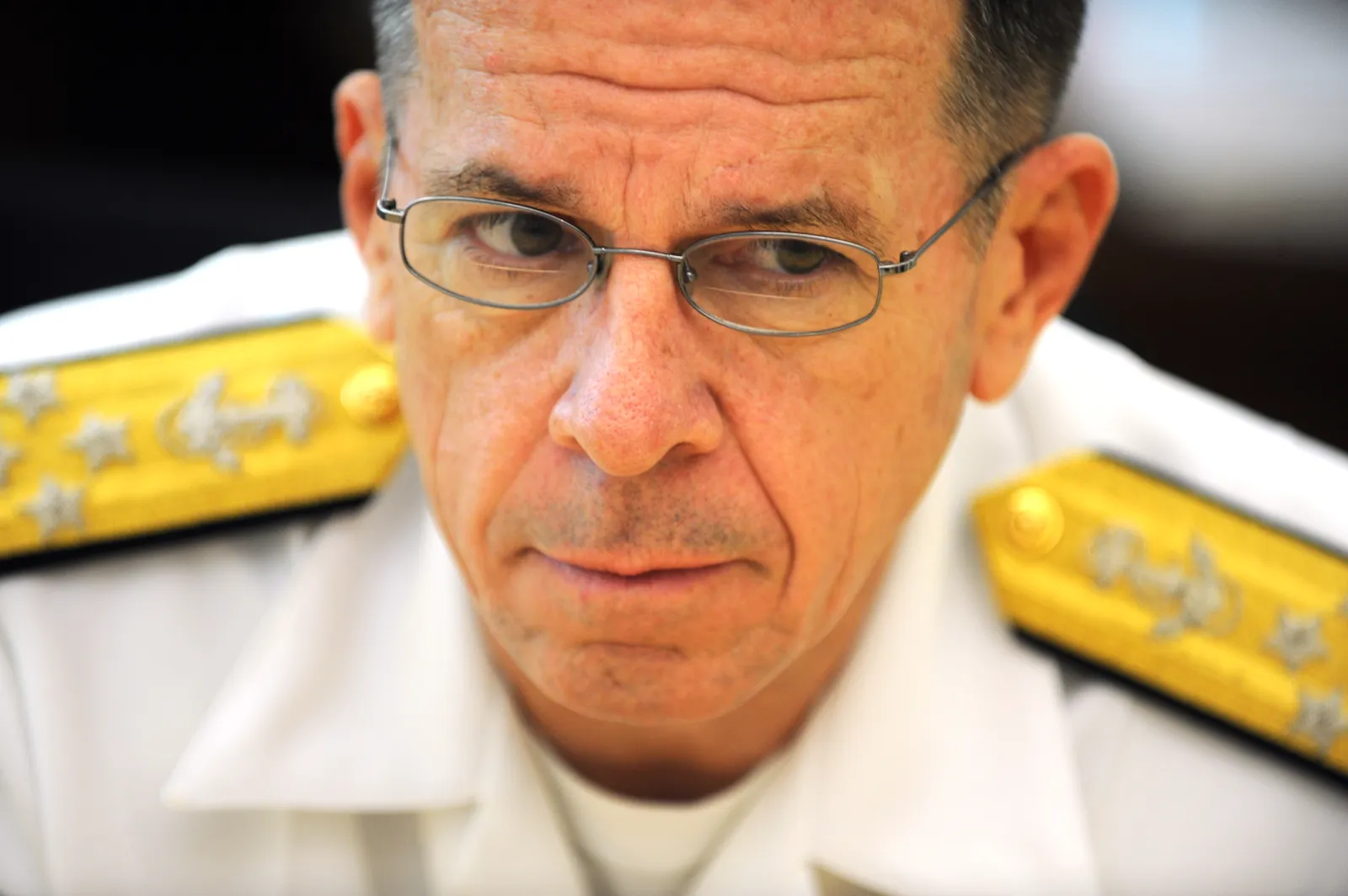 Admiral Mike Mullen, chairman of the Joint Chiefs of Staff, is interviewed by Roll Call reporters at the Pentagon, May 1, 2008. | CQ Roll Call via AP Images