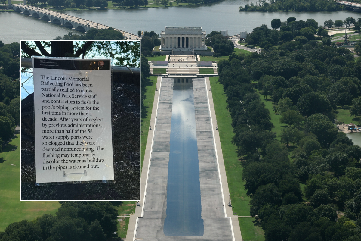 Sign at Reflecting Pool Takes Aim at 'Previous Administrations'
