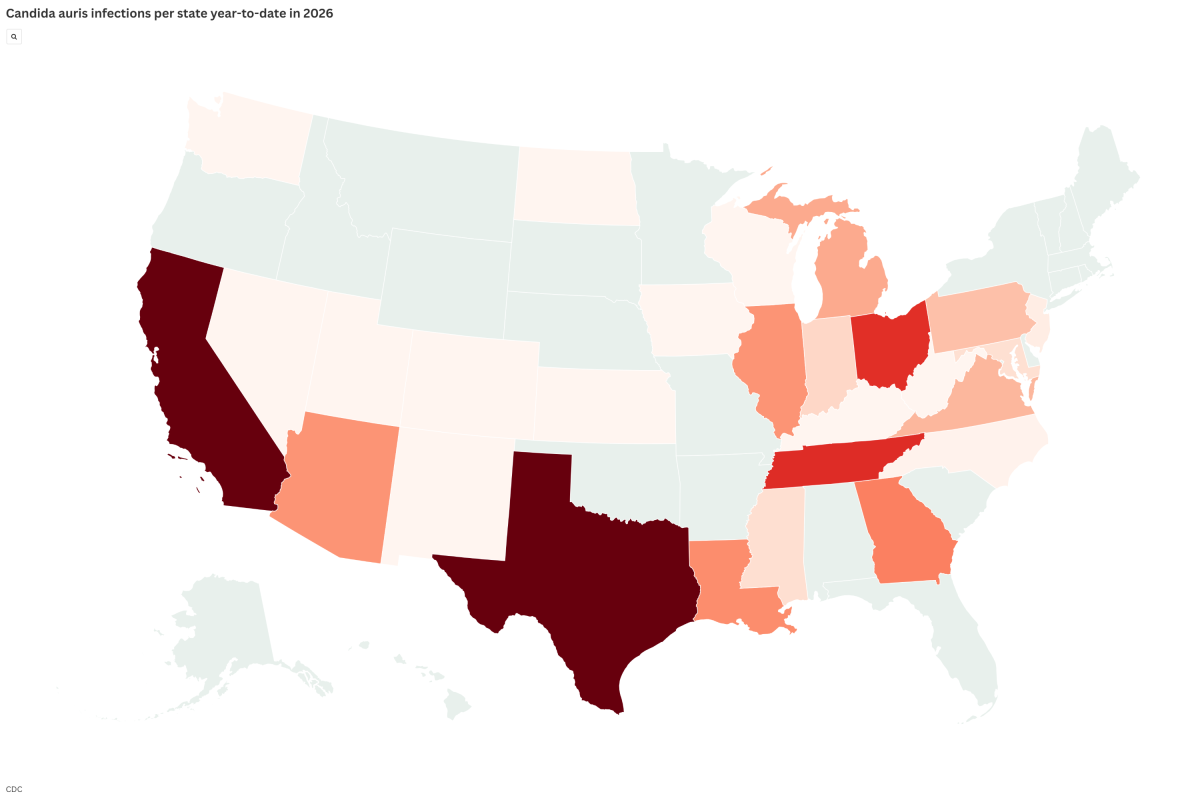 Map Shows Where Candida Auris Fungus Outbreak Is Most Severe