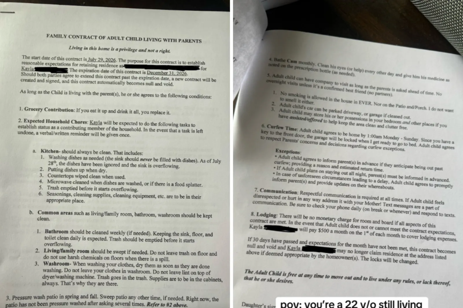 Gen Zer Presented With Contract to Keep Living at Home—Or Pay $500 a Month