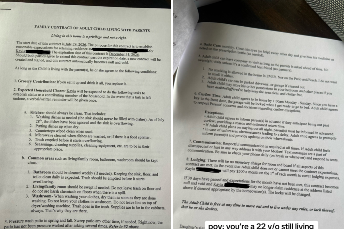A College Student With a Full-time Job Arrived at the Home She Shares With Her Mother and Found a Contract With Rules to Allow