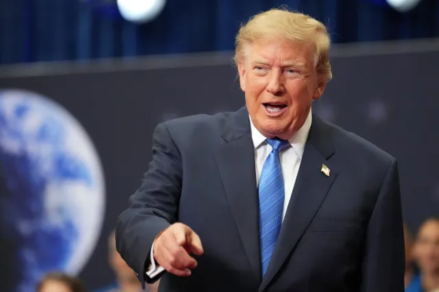 President Donald Trump speaks during an event to present the Congressional Space Medal of Honor to Artemis II crew members, Friday, Aug. 28, 2026, at Johnson Space Center in Houston.