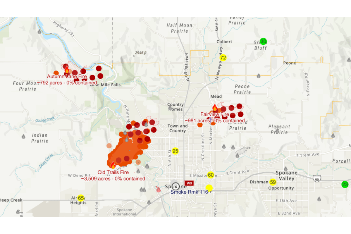 Map Shows Spokane Wildfires as Washington Declares State of Emergency