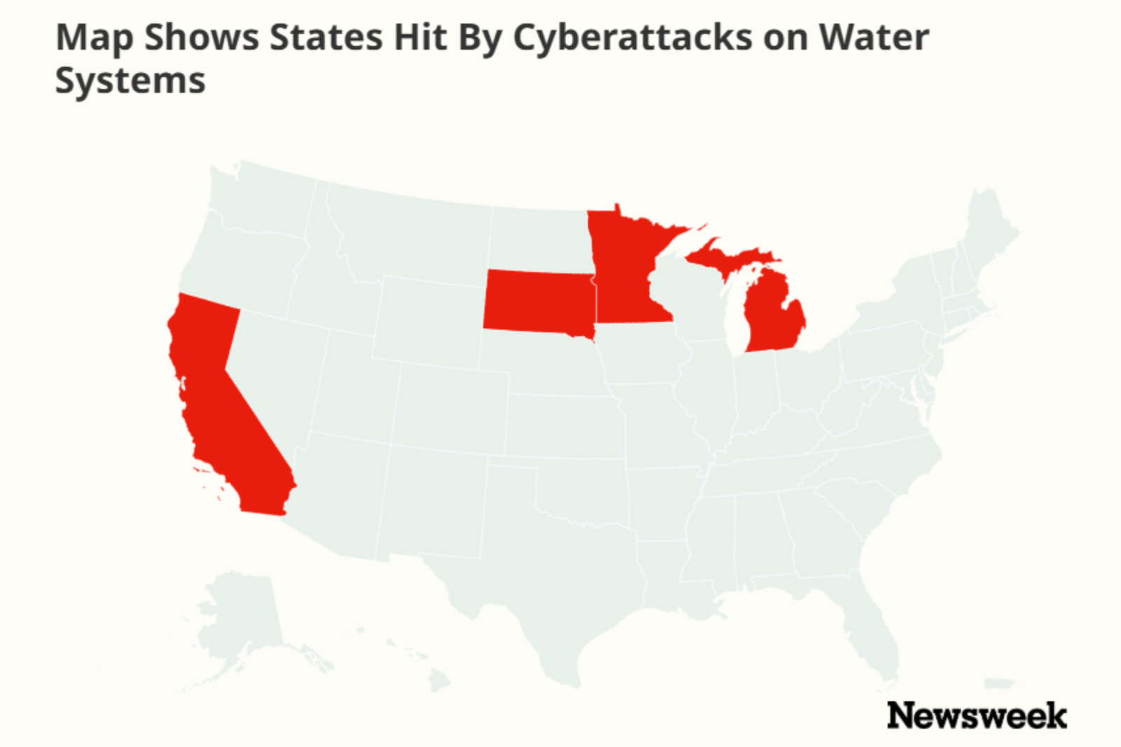 newsweek.com - Amanda Greenwood - Map shows states hit by cyberattacks on water systems