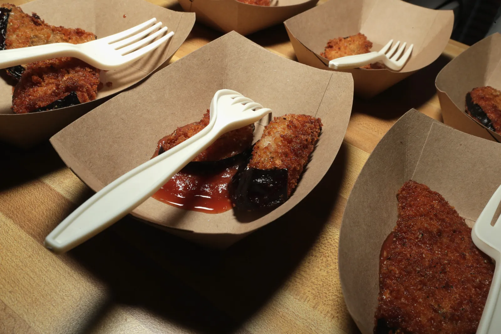  A view of takeout food at the Food Network & Cooking Channel New York City Wine & Food Festival in October 2015.
