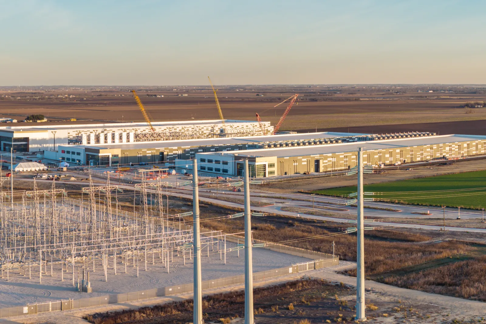 Aerial view of power plant at Skybox Prologis PowerCampus Austin data center in 2025