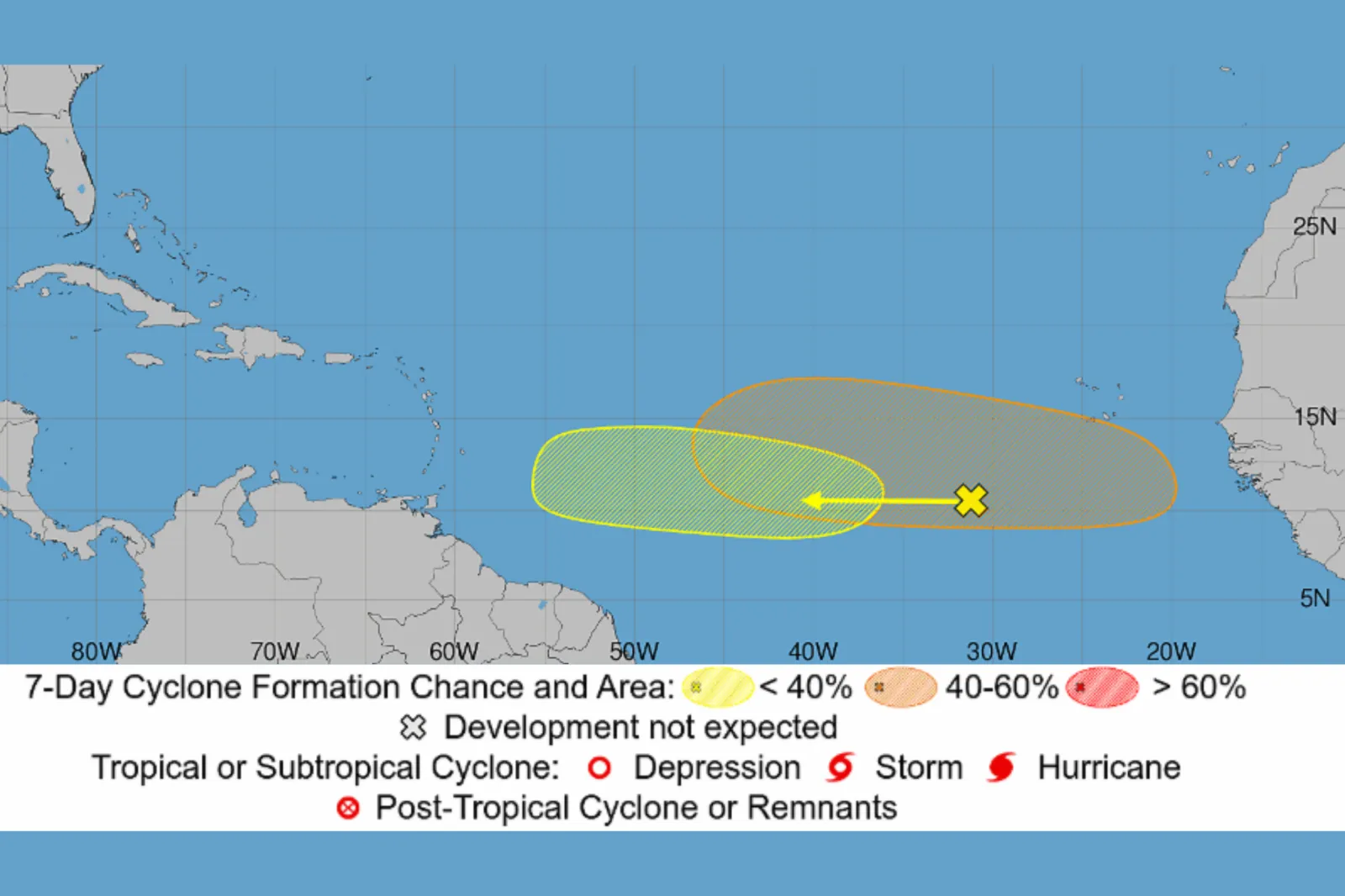 Map showing two Atlantic systems under watch as of Sunday, August 9, 2026
