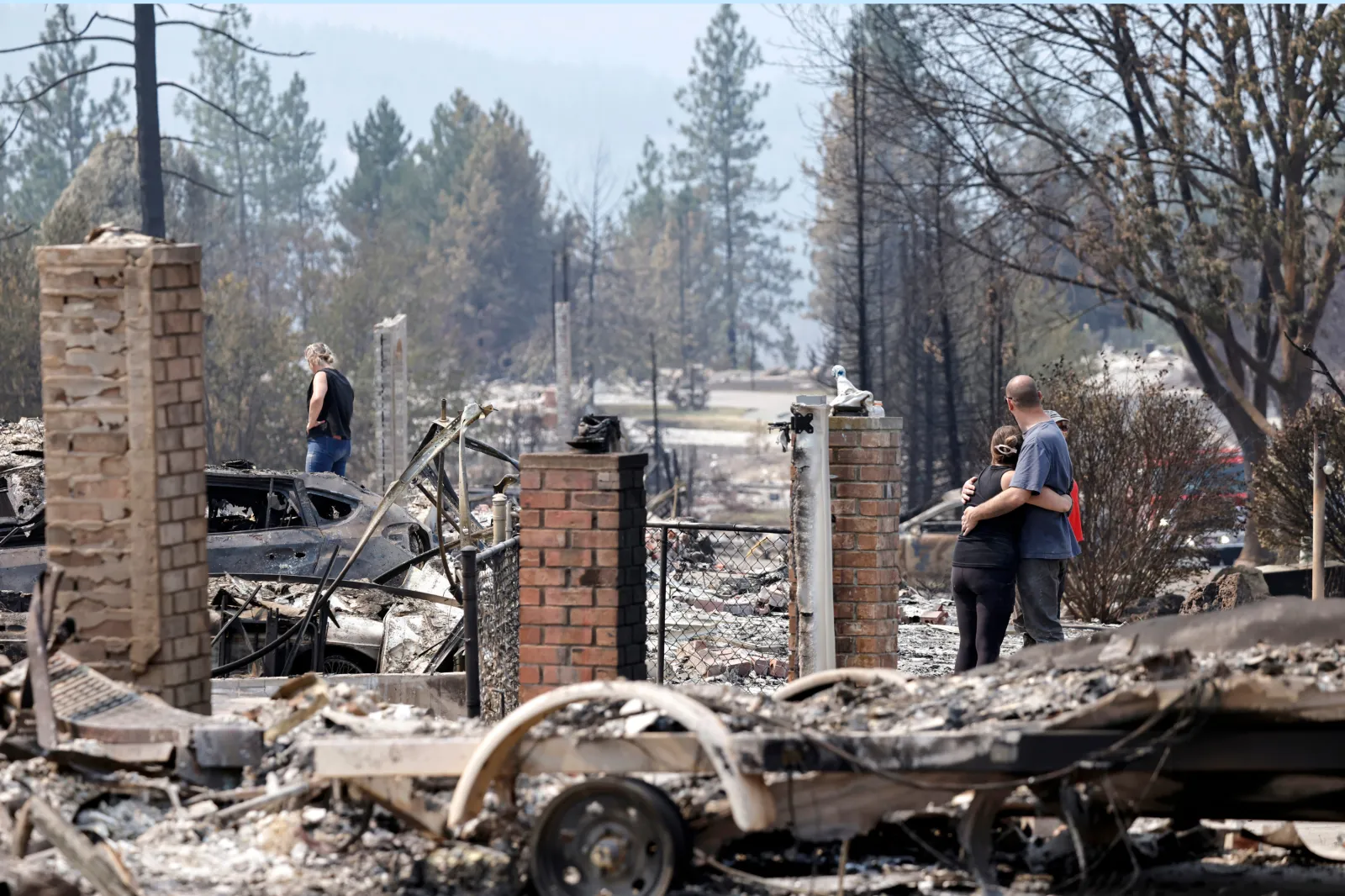 A home destroyed in the Old Trails Fire on August 7, 2026 in Spokane, Washington