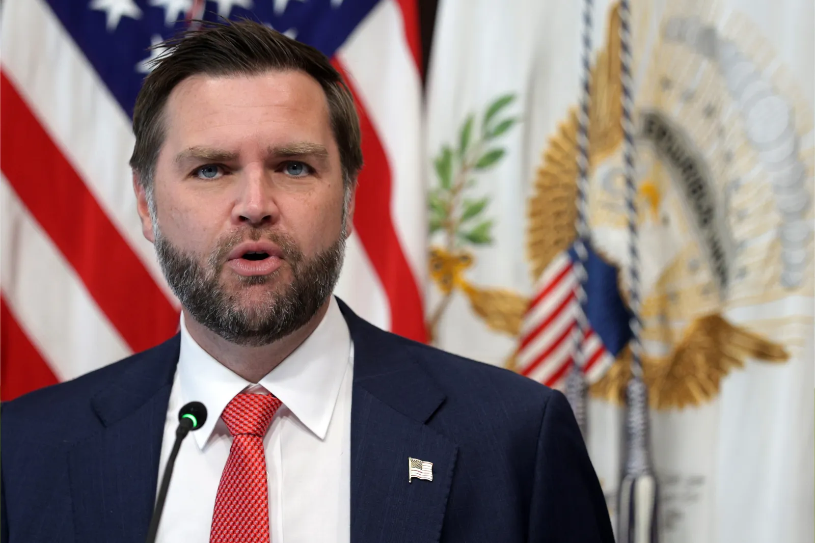 Vice President JD Vance speaks at the Indian Treaty Room of Eisenhower Executive Office Building on August 5, 2026 in Washington, DC