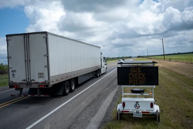 A checkpoint set up by the Texas Animal Heath Commission in response to the New World Screwworm on June 6, 2026 in Uvalde, Texas.