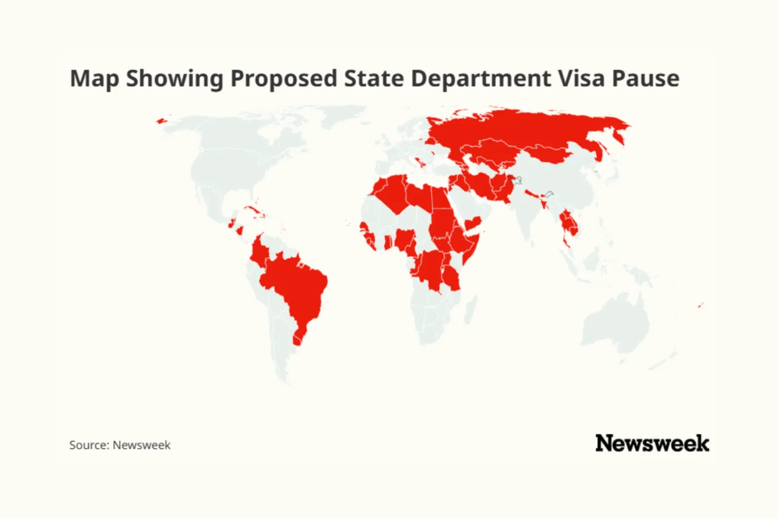 Map Showing Proposed State Department Visa Pause