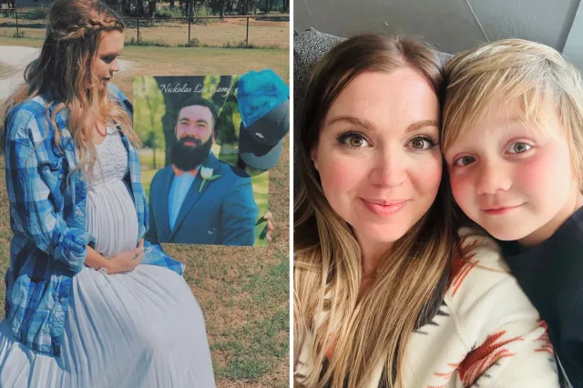 From left: Lisa after losing her husband in 2019 and pictured with her son Ezra.