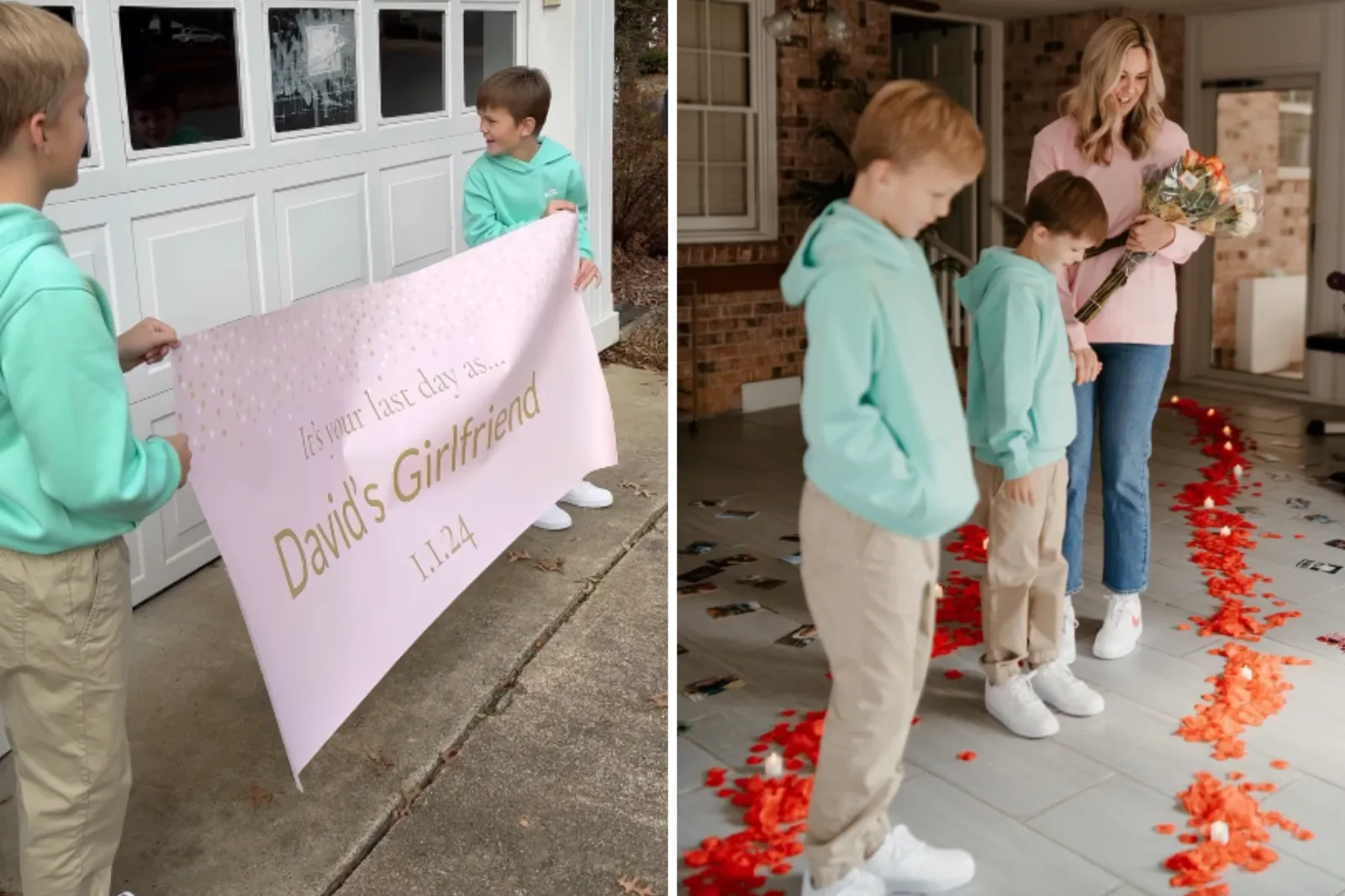  Tom and Ben holding the sign, and walking Hilary through the office.