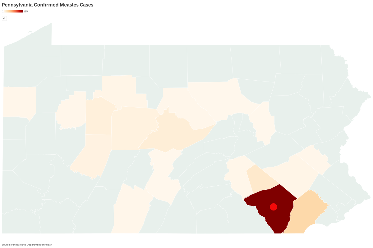 Map Shows Where Measles Cases Spiking in Pennsylvania as 2 Deaths Reported