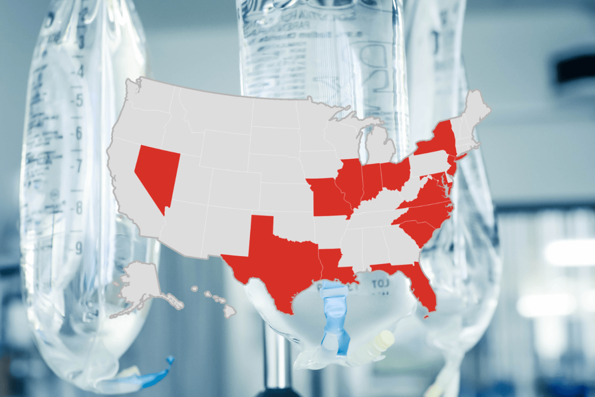 Map Shows States With Impacted IV As Fiberglass Detected in Saline