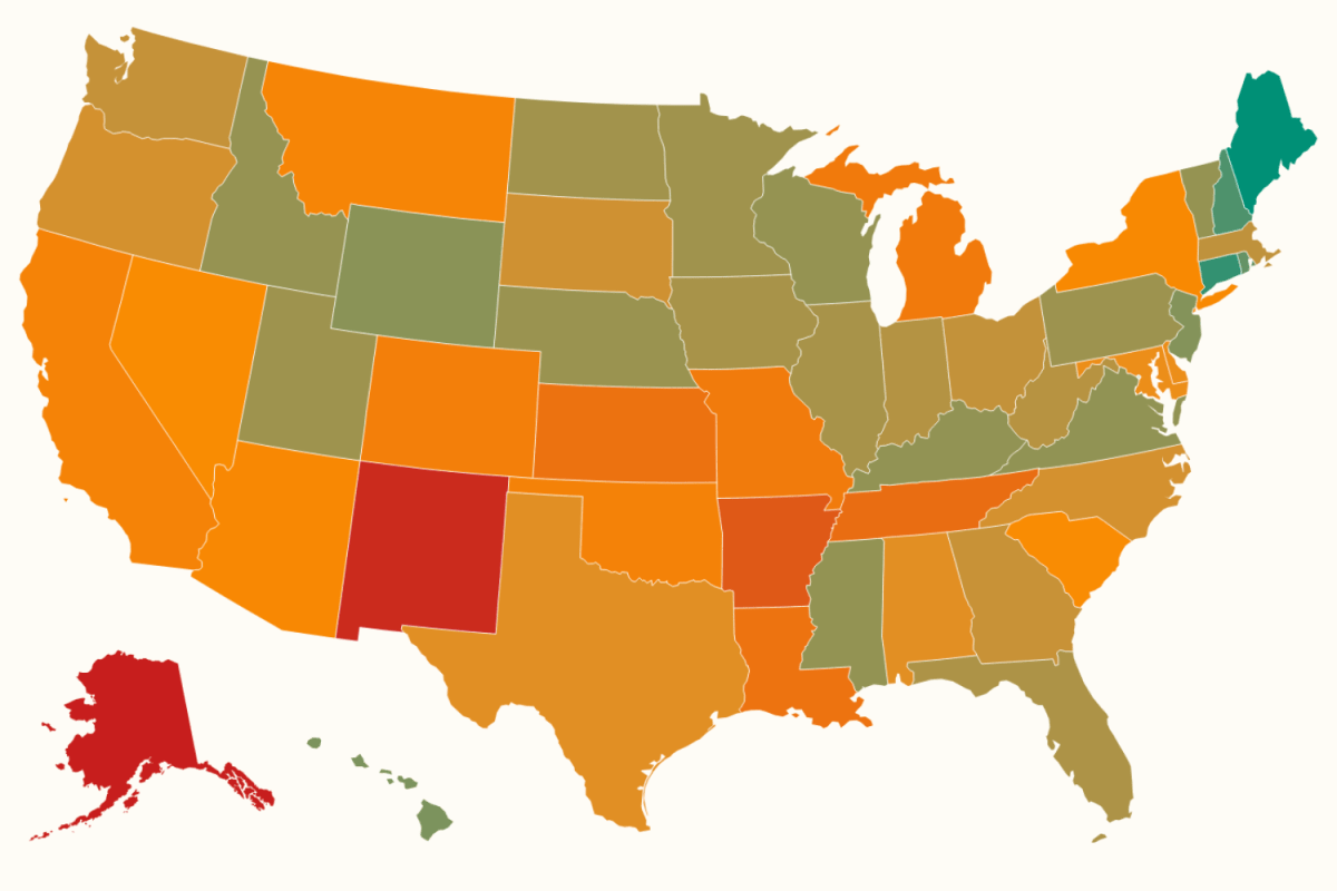 Map Shows States With Highest and Lowest Rates of Violent Crime in America