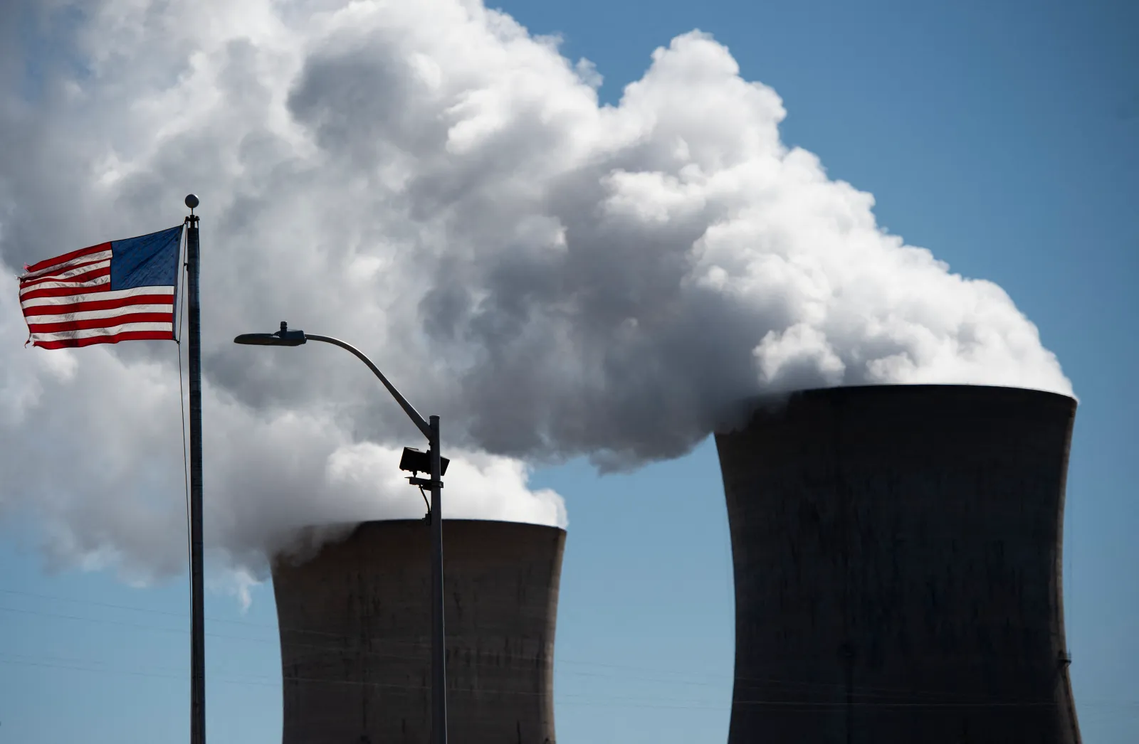 Steam rises out of the nuclear plant on Three Mile Island, near Middletown, Pennsylvania, on March 26, 2019.