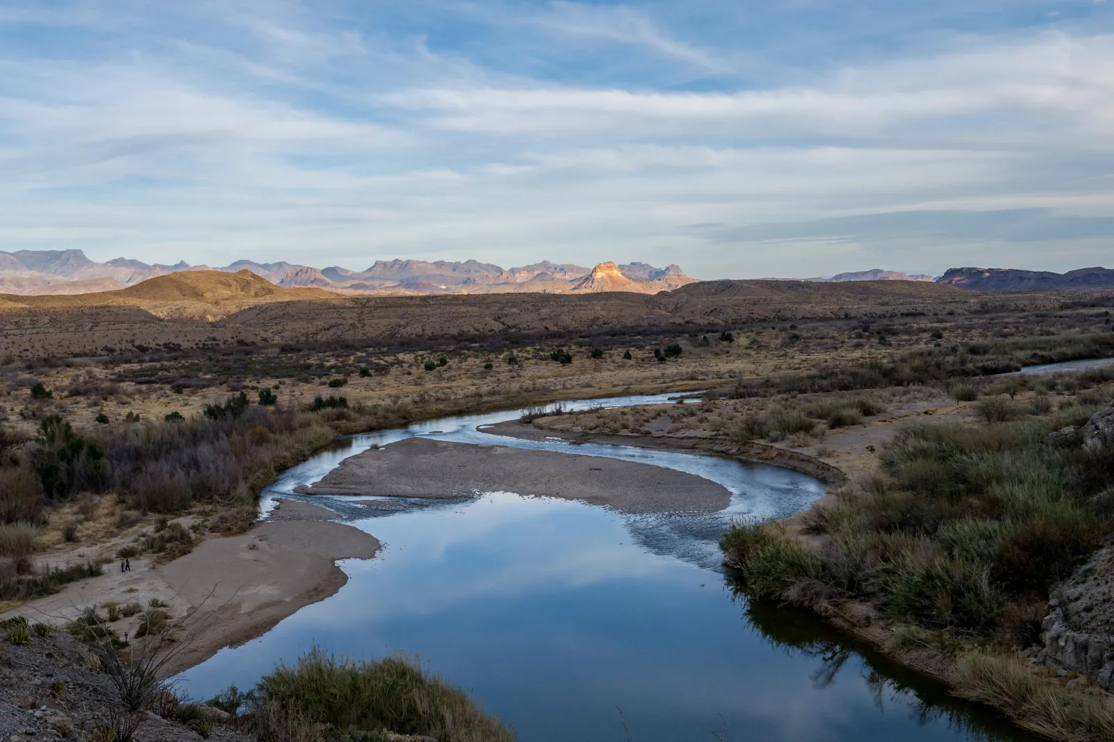 The Rio Grande flows on the outskirts of the Santa Elena Canyon in Big Bend National Park on January 27, 2023, in West, Texas.