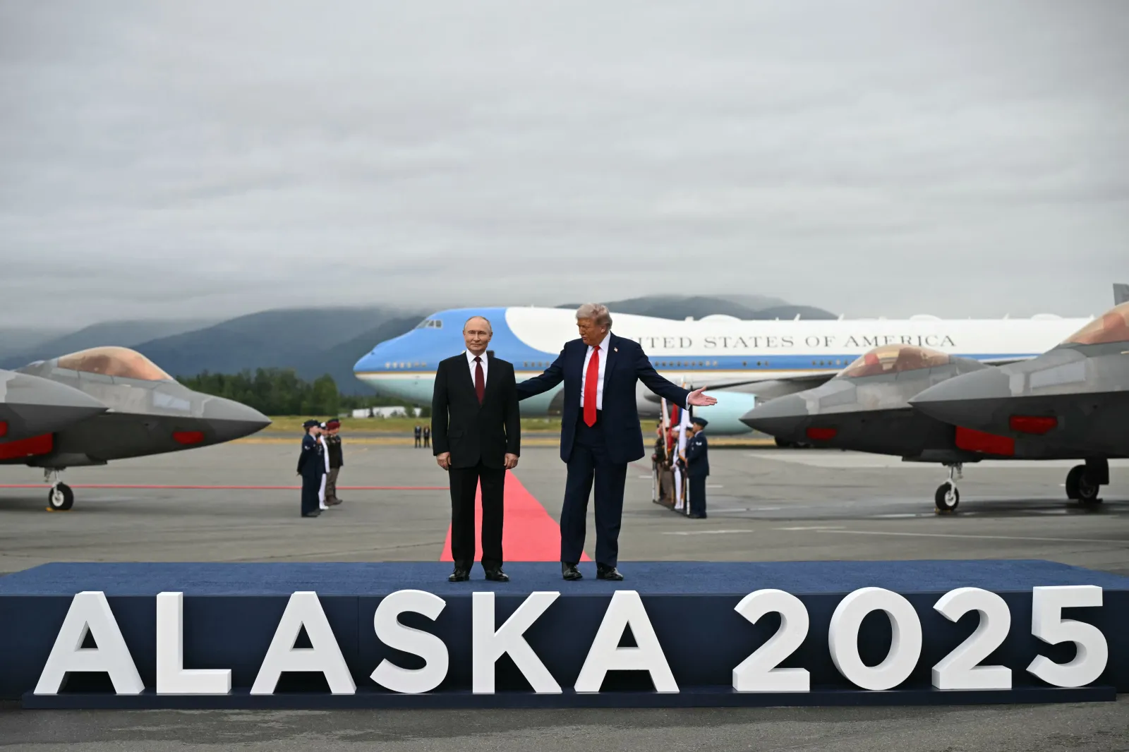 U.S. President Donald Trump, right, and Russian President Vladimir Putin after they arrived at Joint Base Elmendorf-Richardson in Anchorage, Alaska, on August 15, 2025.