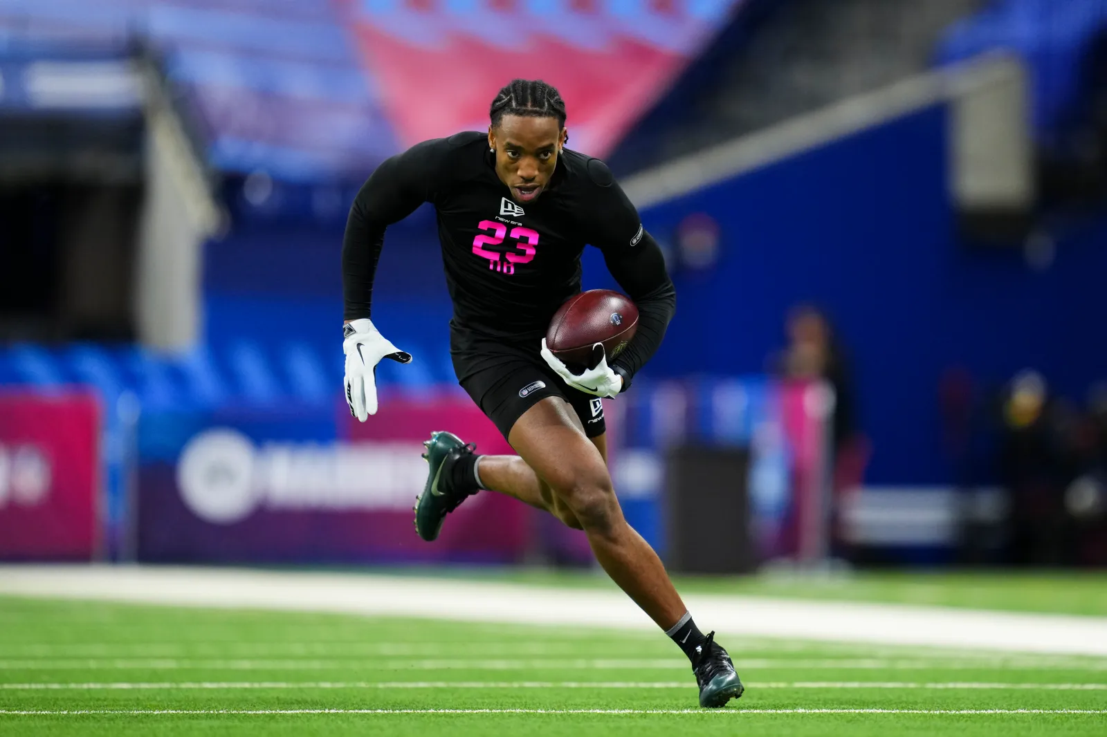 Malik Muhammad participates in a drill during the 2026 NFL Scouting Combine at Lucas Oil Stadium on February 27, 2026 in Indianapolis, Indiana. (Photo by Cooper Neill/Getty Images)