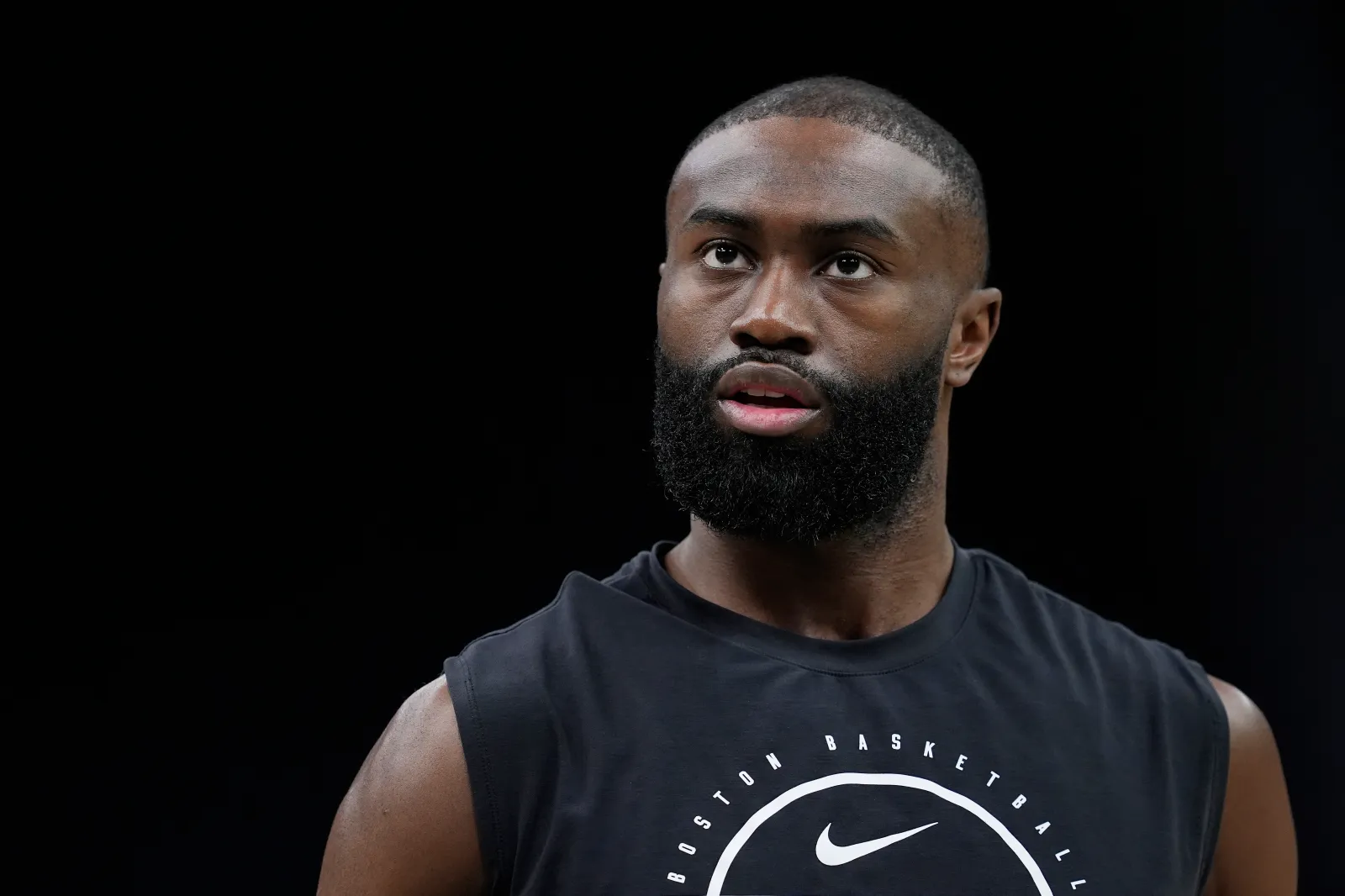 Former Boston Celtics star Jaylen Brown while warming up before game against Milwaukee Bucks