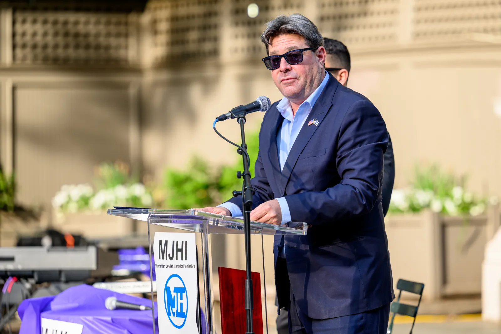 Israeli Consul General in New York Ofir Akunis speaks during a Manhattan Jewish Hall of Fame ceremony in Bryant Park on May 5, 2026, in New York City.