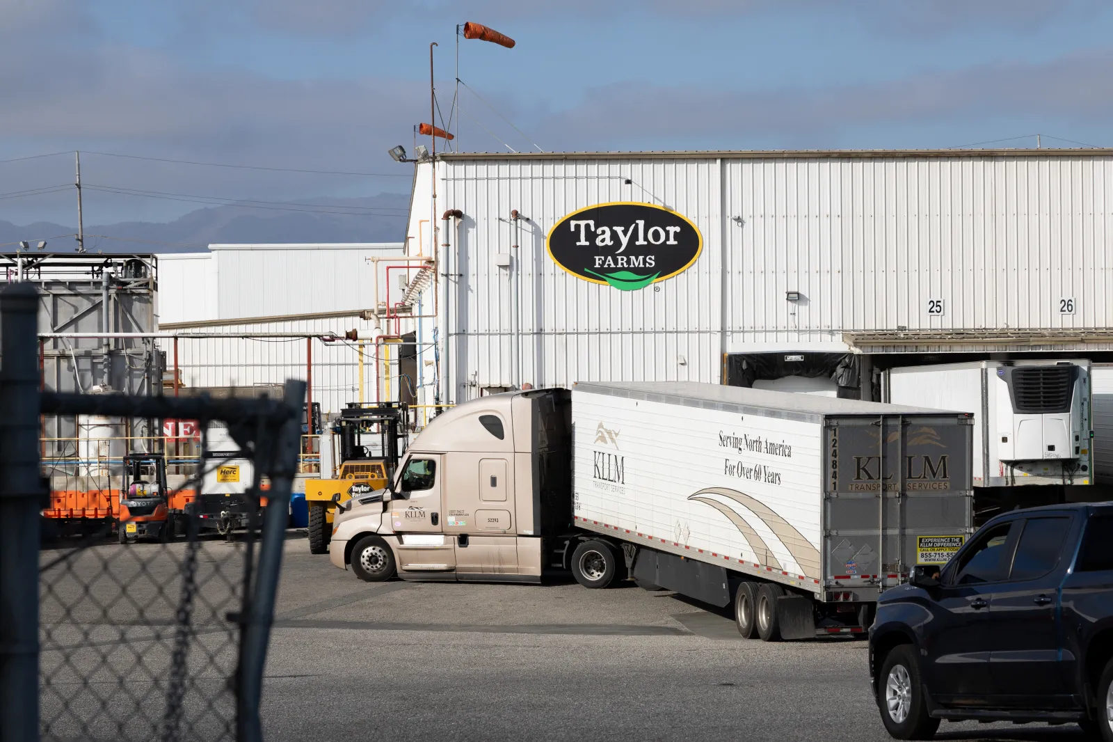 A truck arrives at a Taylor Farms facility on July 17, 2026 in Salinas, California.