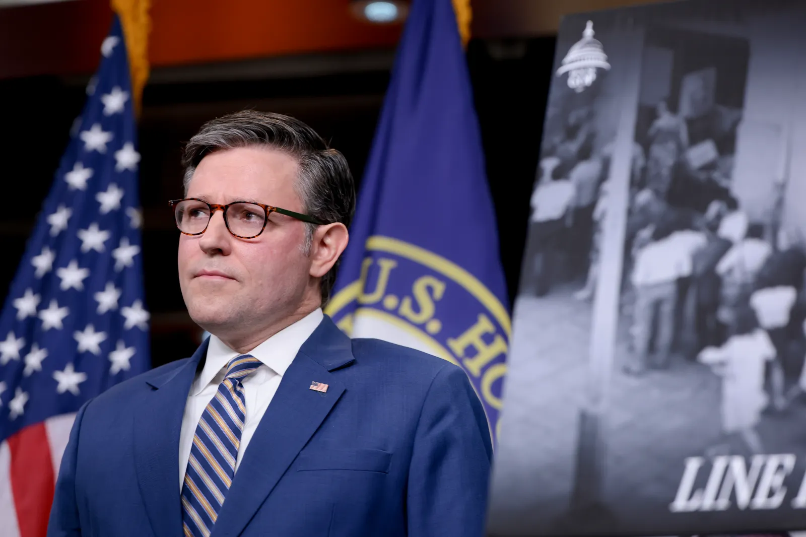 House Speaker Mike Johnson listens during a news conference after a meeting in the U.S. Capitol on July 21 in Washington, D.C. (Photo by Anna Moneymaker/Getty Images)