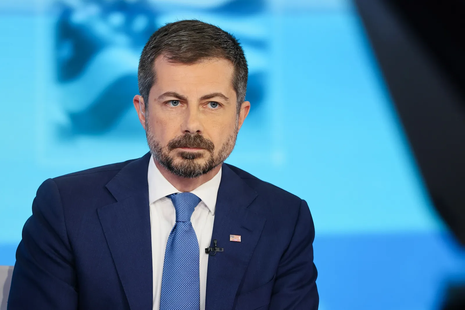 Former Transportation Secretary Pete Buttigieg visits "America Reports" at Fox News Channel Studios on July 24 in New York City. (Photo by Dia Dipasupil/Getty Images)
