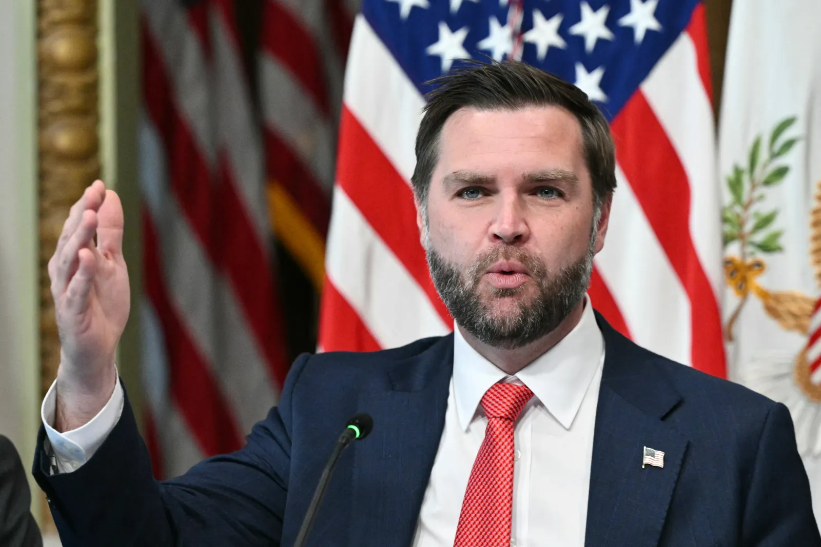 US Vice President JD Vance speaks during a congressional roundtable on anti-fraud initiatives in the Indian Treaty Room of the Eisenhower Executive Office Building in Washington, DC, on August 5, 2026. (Photo by Mandel NGAN / AFP via Getty Images)