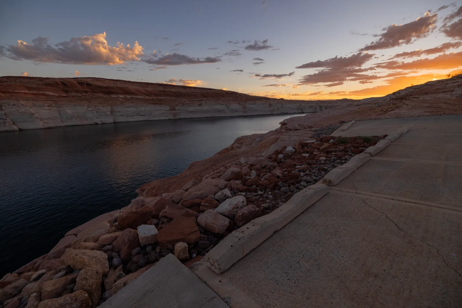 The bottom end of a boat ramp at Antelope Point now ends hundreds of feet from water at Lake Powell on August 20 near Page, Arizona.