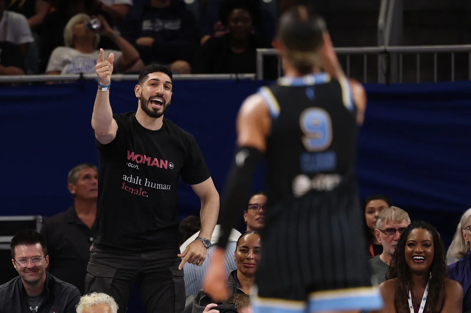 Enes Kanter Freedom at gets into argument with Natasha Cloud of Chicago Sky during game against Indiana Fever