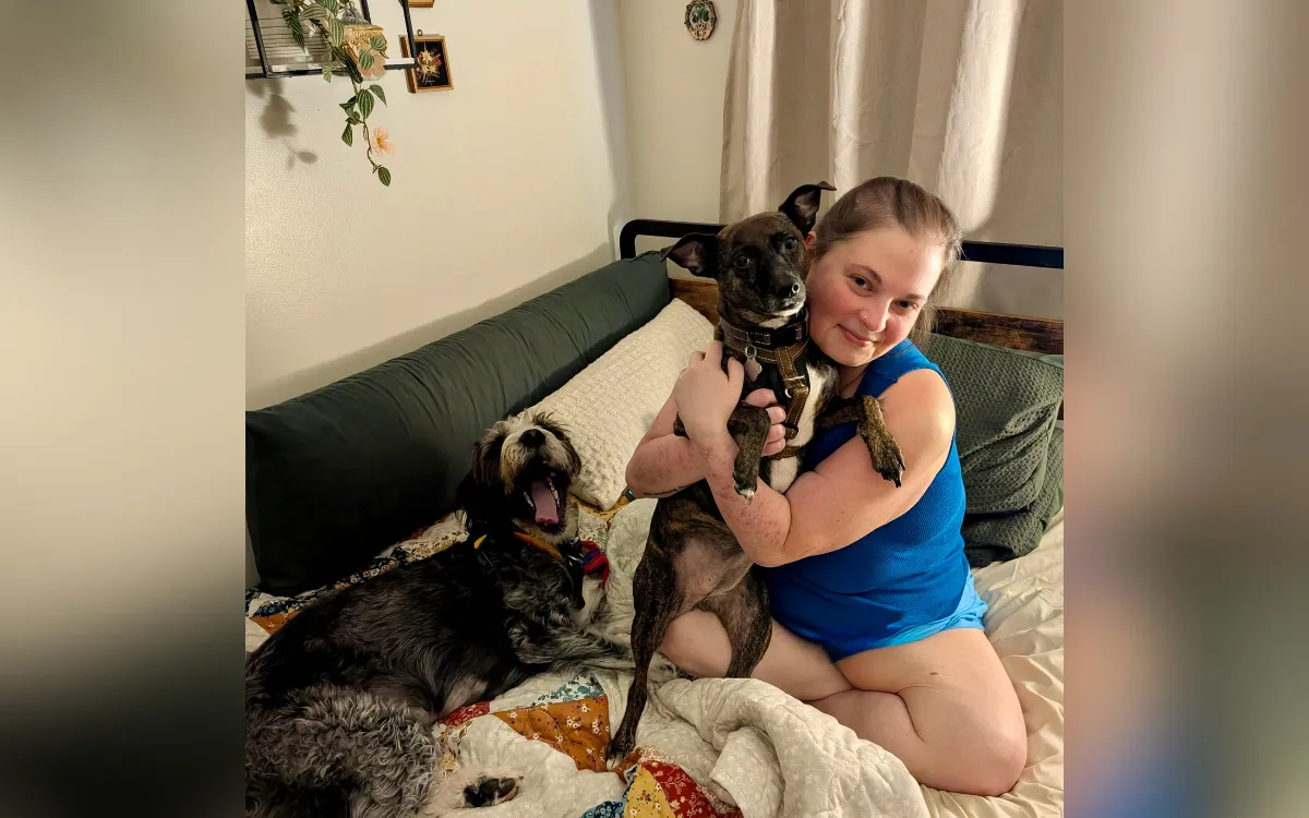 Lizzie with her dogs.