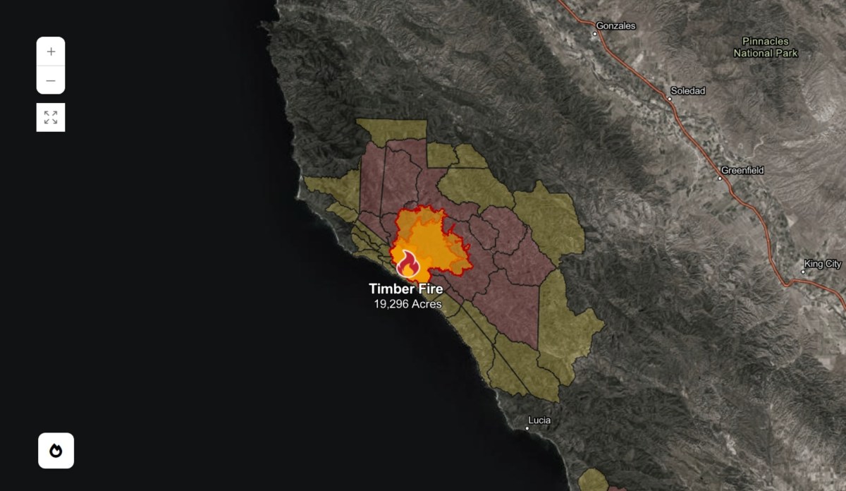 Timber Fire Map Shows Wildfire Containment Levels Near Big Sur