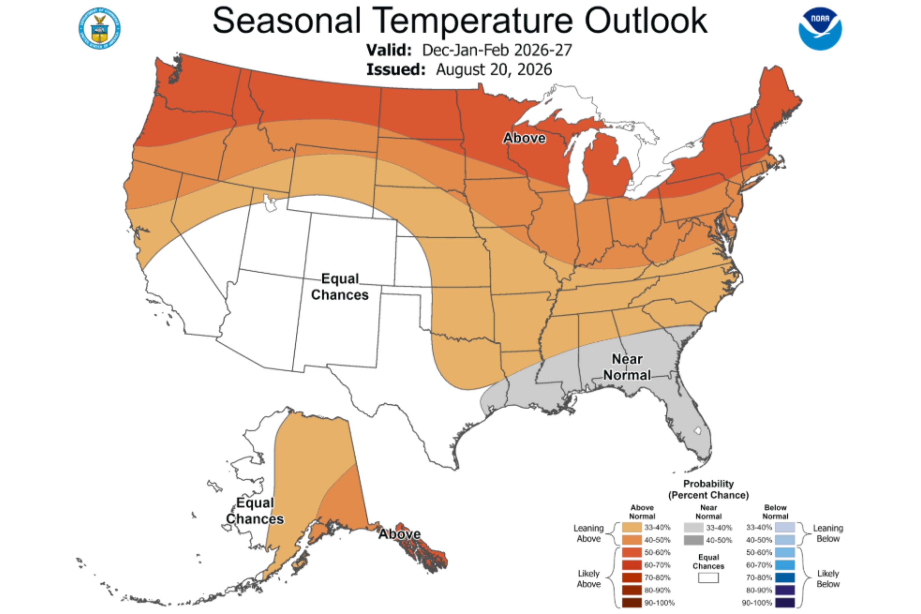 NOAA CPC winter 2026-27 temperature and precipitation outlook maps