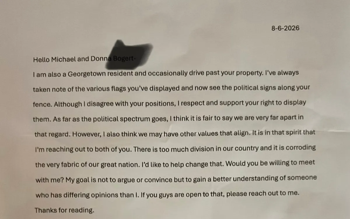 The letter sent to Mike and Donna Bogert.