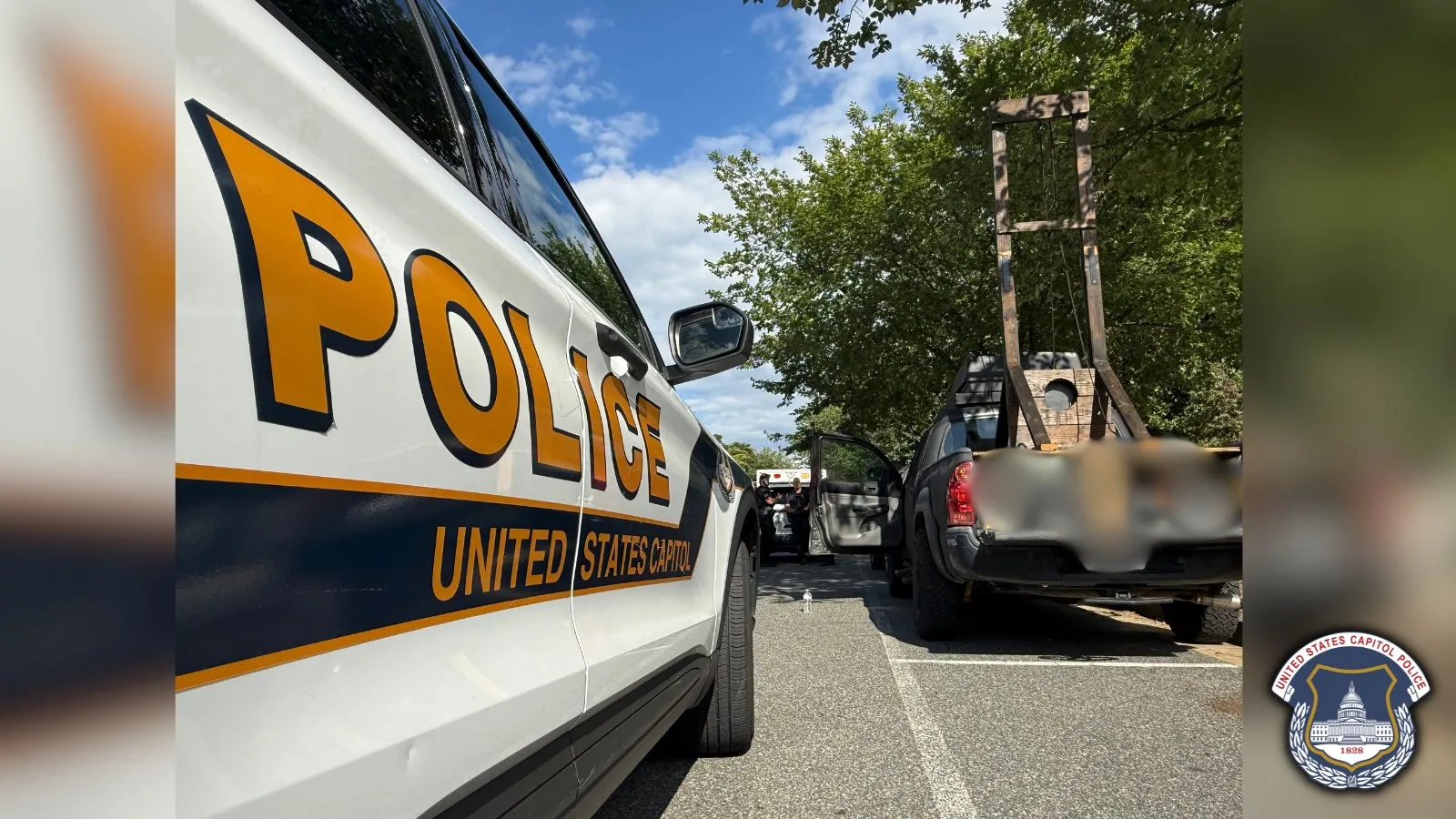 Police seized a guillotine, which was spotted in the bed of a pickup truck along the 100 block of East Capitol Street. (United States Capitol Police)